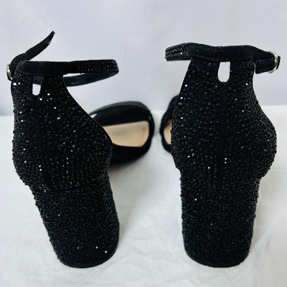 Kelly & Katie Caital Sandals Women 8.5 Black Rhinestone Block Heel Dress Shoes - Picture 6 of 7